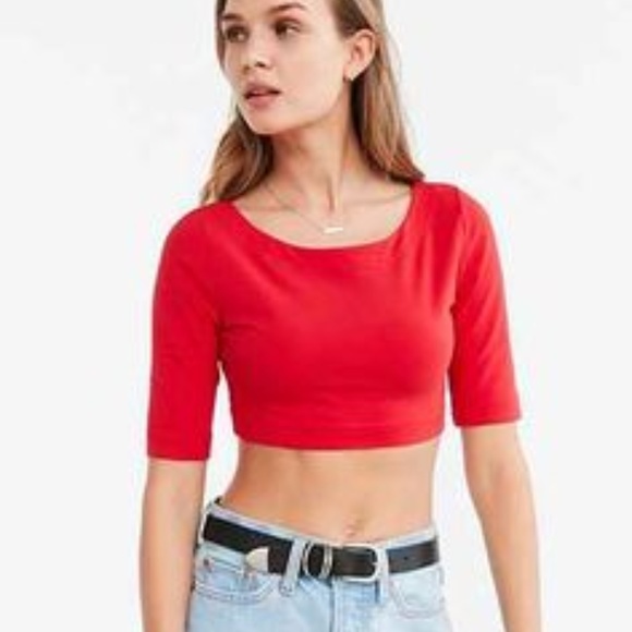 Urban Outfitters BDG Delaney Half-Sleeve Crop Red XS - Picture 1 of 7